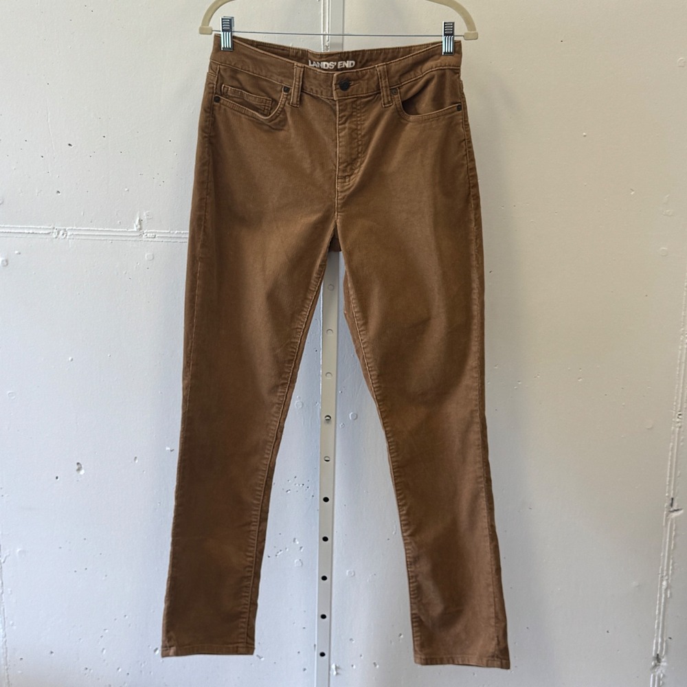 Lands End Womens Mid Rise Straight Corduroy Pants Camel Brown Size 6 Stretch